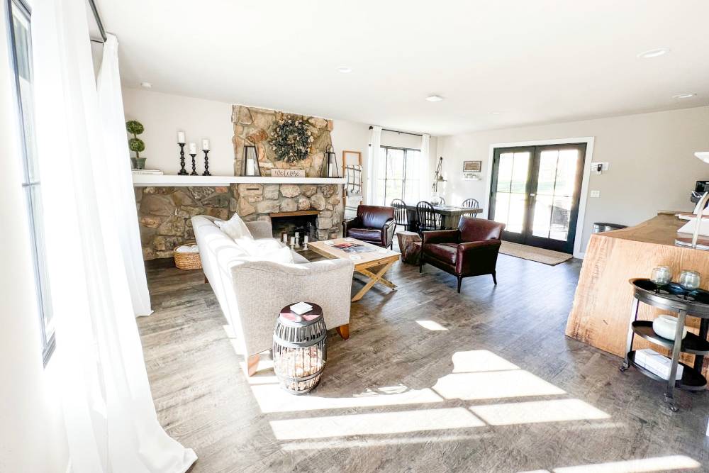 Guest House Common Area with Fireplace at WestWynd Ranch